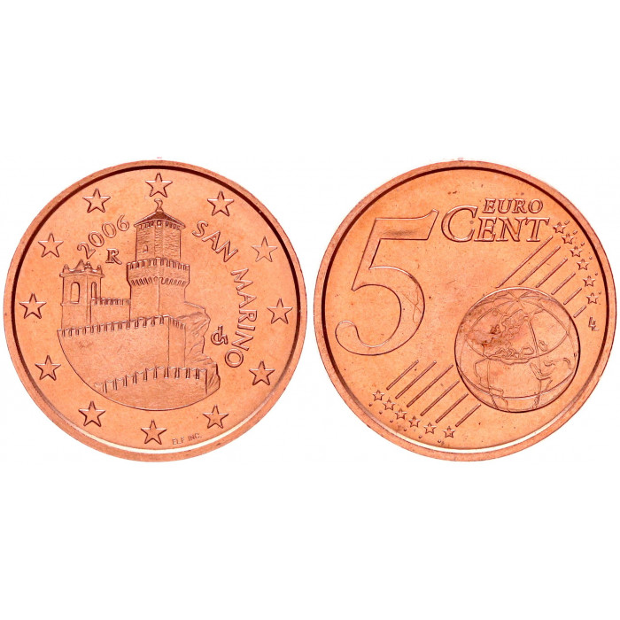 Сан-Марино 5 Евроцентов 2006 R год UNC KM# 442 Монтале (BOX589)