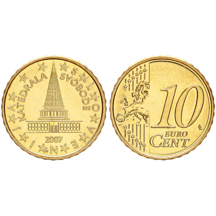 Словения 10 Евроцентов 2007 год UNC KM# 71 Кафедральный собор Свободы (BOX)