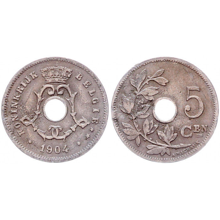 Бельгия 5 Сентим 1904 год КМ# 55 BELGIE