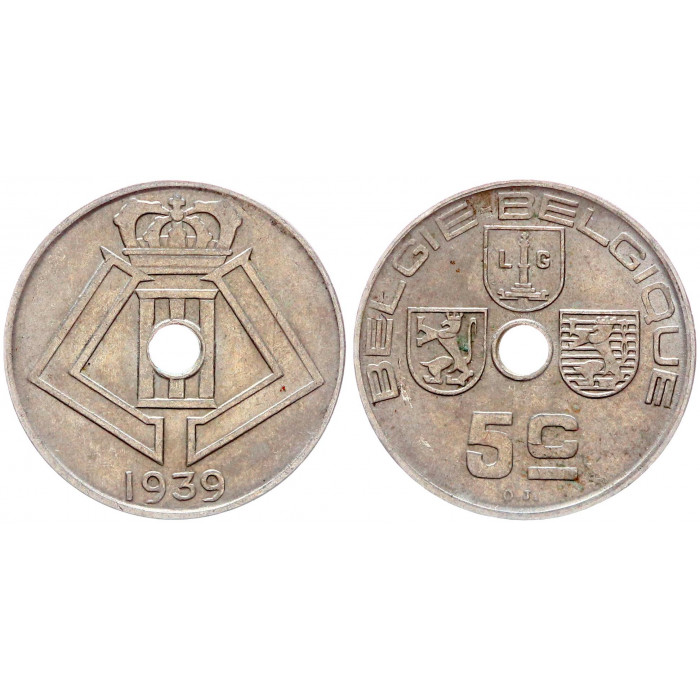 Бельгия 5 Сентим 1939 год КМ# 111 BELGIE BELGIQUE