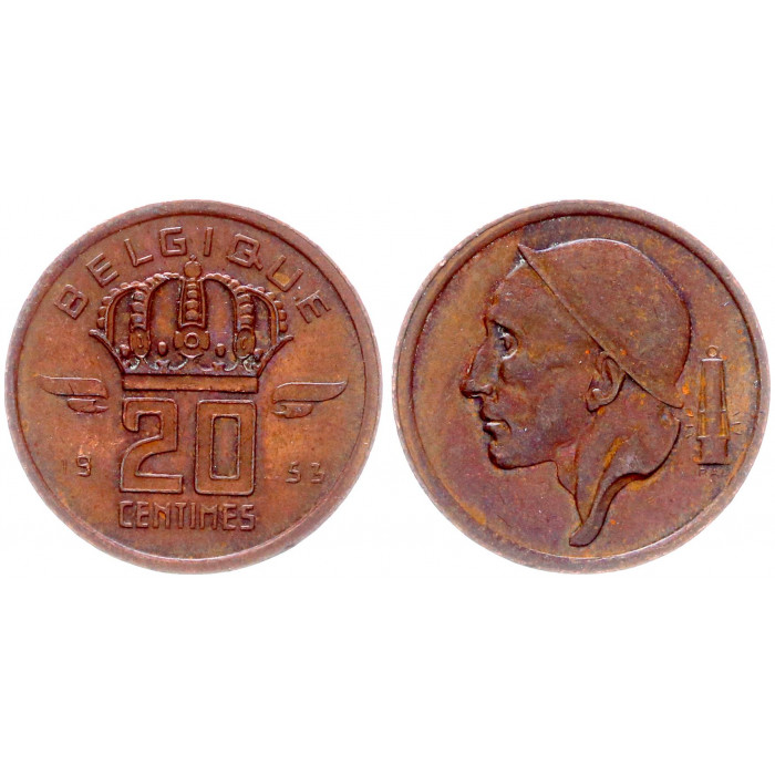 Бельгия 20 Сентим 1953 год КМ# 146 Шахтёр BELGIQUE Бодуэн I