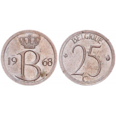 Бельгия 25 Сентим 1968 год КМ# 153.1 BELGIQUE Бодуэн I