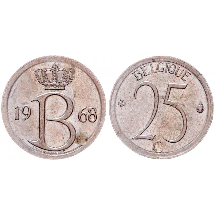 Бельгия 25 Сентим 1968 год КМ# 153.1 BELGIQUE Бодуэн I