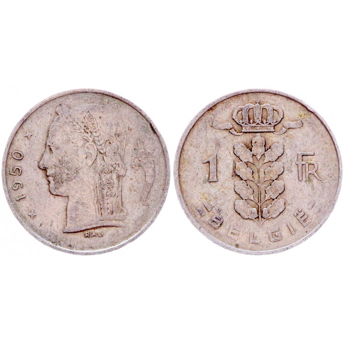 Бельгия 1 Франк 1950 год КМ# 143.1 Богиня Церера BELGIE Бодуэн I