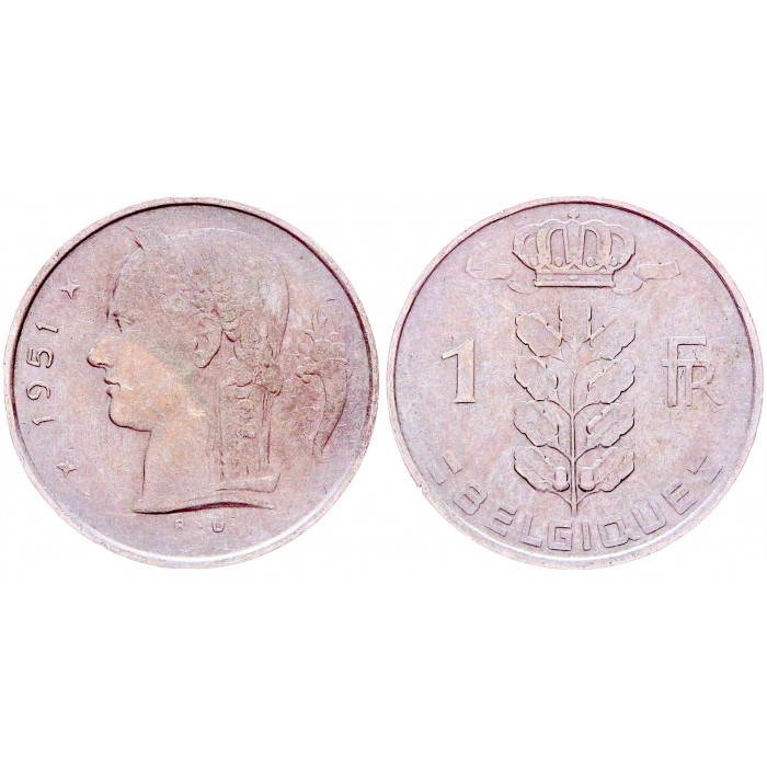 Бельгия 1 Франк 1951 год КМ# 142.1 Богиня Церера BELGIQUE Бодуэн I