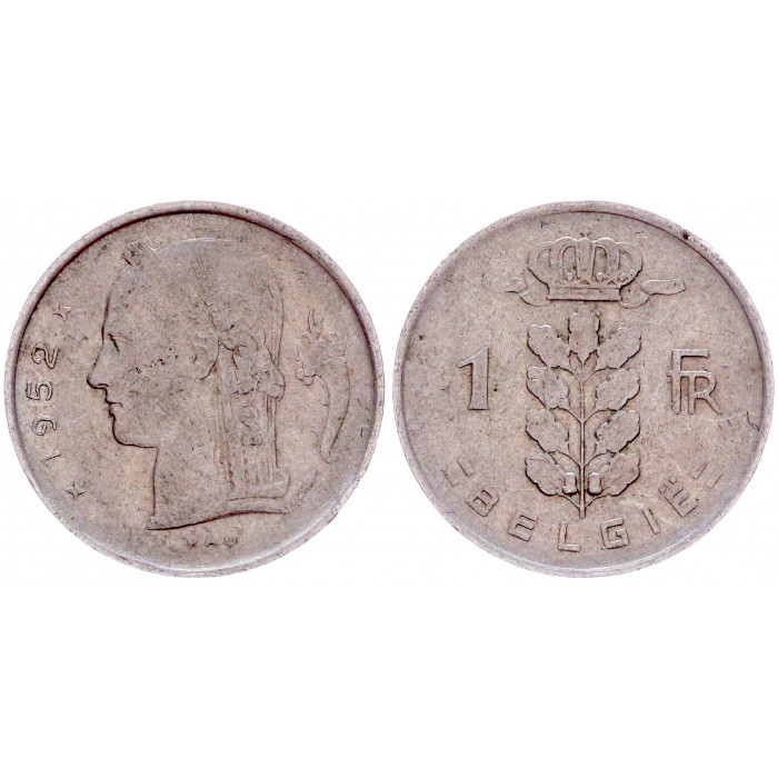 Бельгия 1 Франк 1952 год КМ# 143.1 Богиня Церера BELGIE Бодуэн I