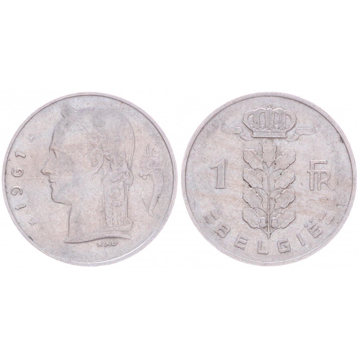Бельгия 1 Франк 1961 год КМ# 143.1 Богиня Церера BELGIE Бодуэн I