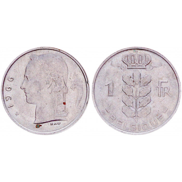Бельгия 1 Франк 1966 год КМ# 142.1 Богиня Церера BELGIQUE Бодуэн I