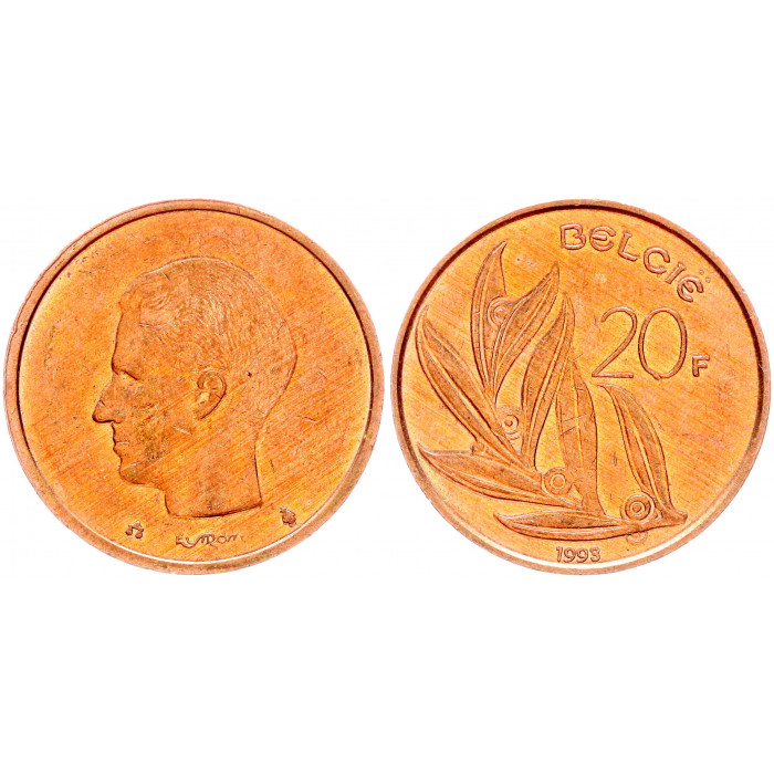 Бельгия 20 Франков 1993 год КМ# 160 BELGIE Бодуэн I