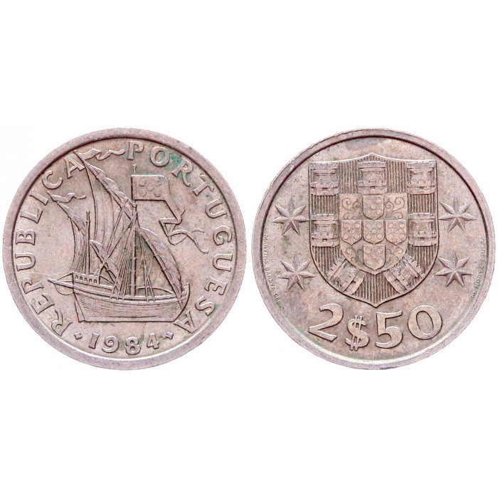 Португалия 2,5 Эскудо 1984 год KM# 590 Парусный корабль