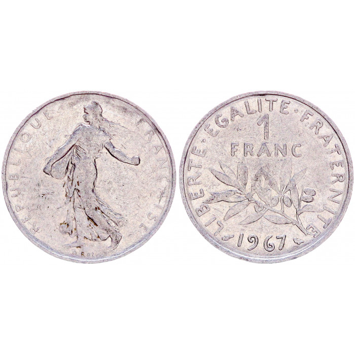 Франция 1 Франк 1967 год KM# 925.1 Либертина