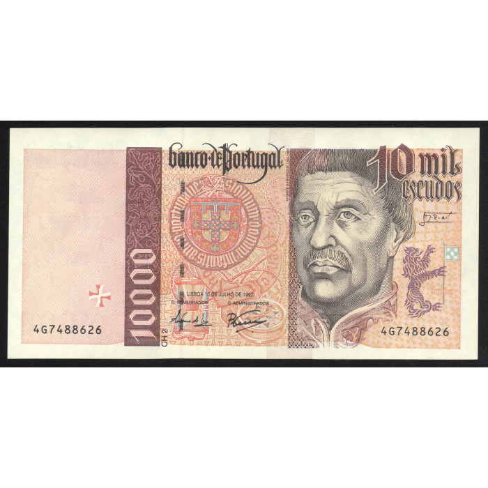 Португалия 10000 Эскудо 1997 год P# 191b.4 Префикс 4G7 488626 10 июля 1997 год