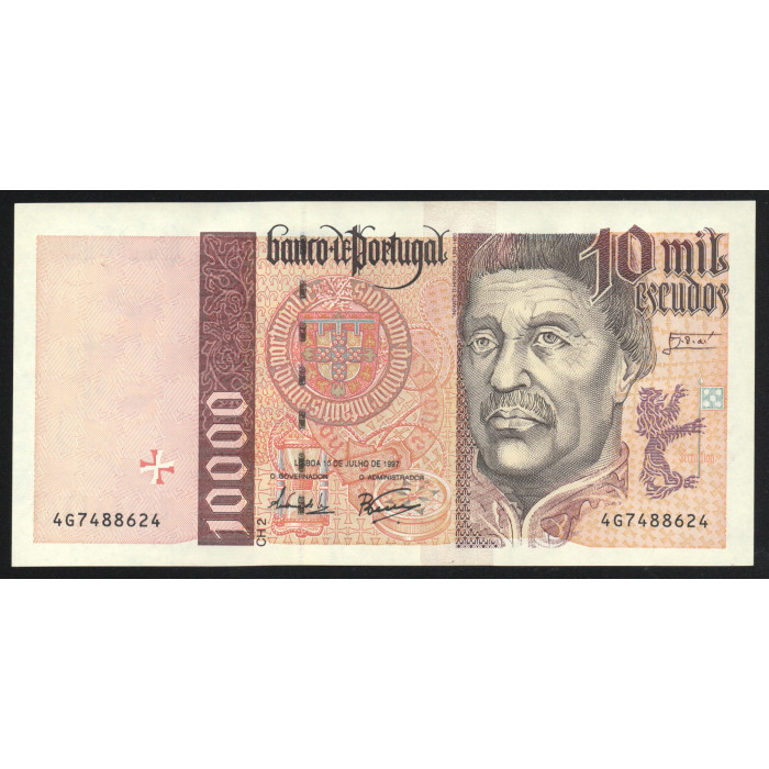 Португалия 10000 Эскудо 1997 год P# 191b.4 Префикс 4G7 488624 10 июля 1997 год