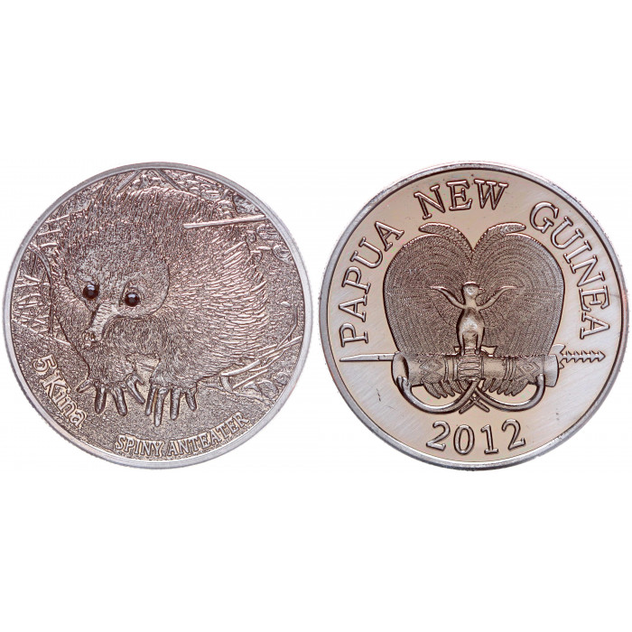 Папуа - Новая Гвинея 5 Кина 2012 год Ехидна Животные Сувенирная монета с кристаллами (BOX1238)