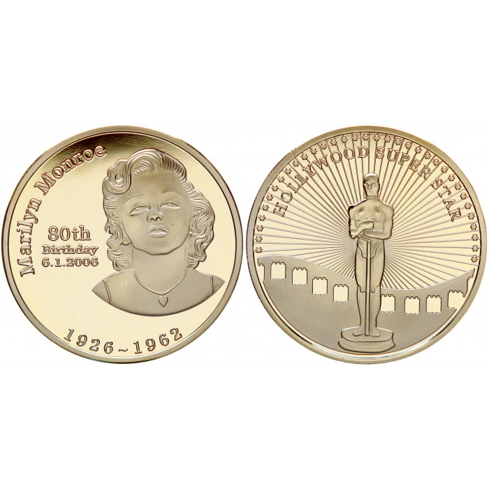 Америка Жетон Мэрилин Монро 2006 год Голливуд 80-летие Американской киноактрисы Оскар Позолота Сувенирная монета (BOX1240)