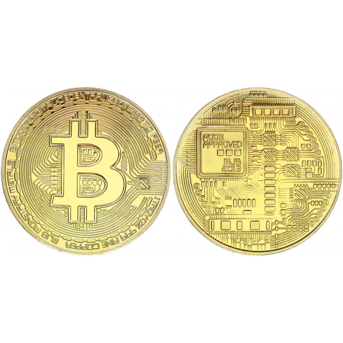 Япония Жетон 1 Биткойн - Bitcoin 2012 год Криптовалюта Позолота Сувенирная монета (BOX1244)