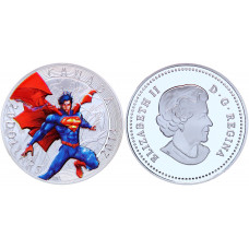 Канада 20 Долларов 2014 год Супермен Комиксы Супергерой Marvel Королева Елизавета II Серебрение Сувенирная цветная монета (BOX1246)