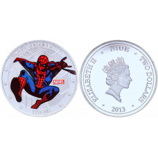 Ниуэ 2 Доллара 2013 год 50 лет персонажу "Человек-паук" Комиксы Супергерой Marvel Королева Елизавета II Серебрение Сувенирная цветная монета (BOX1247)