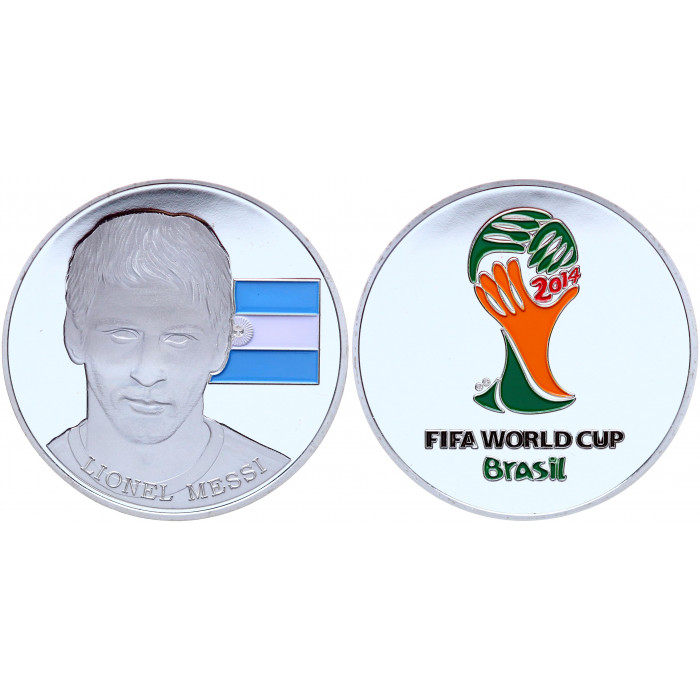 Бразилия Жетон Лионель Месси 2014 год Футбол Спорт FIFA World Cup Серебрение Сувенирная цветная монета (BOX1253)