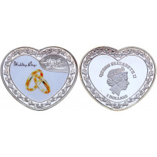 Океания 1 Доллар Сердце 2023 год Обручальные Кольца - Вечная Любовь! Королева Елизавета II Серебрение Сувенирная цветная монета (BOX1265)