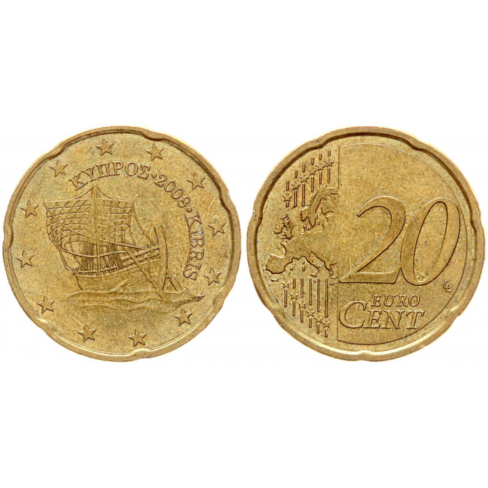Кипр 20 Евроцентов 2008 год KM# 82 Киренийский корабль