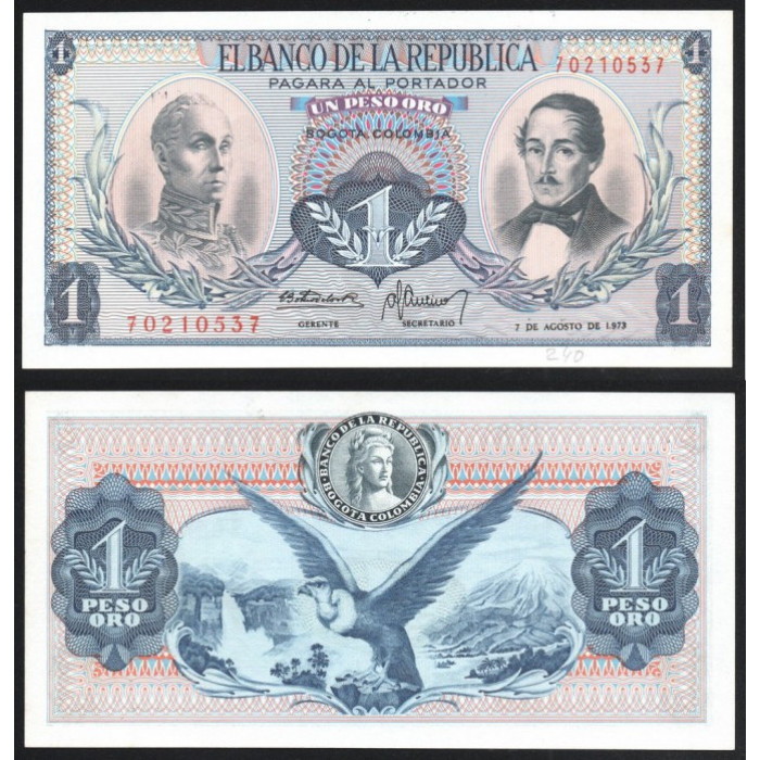 Колумбия 1 Песо оро 1973 год P# 404e.5x