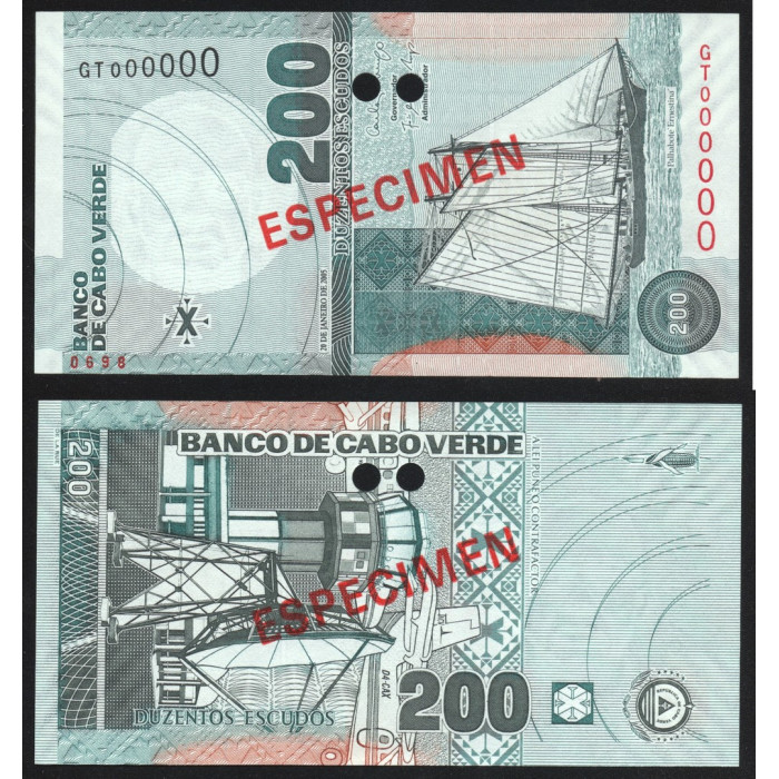 Кабо-Верде 200 Эскудо 2005 год Specimen ESPECIMEN Образец AUNC UNC