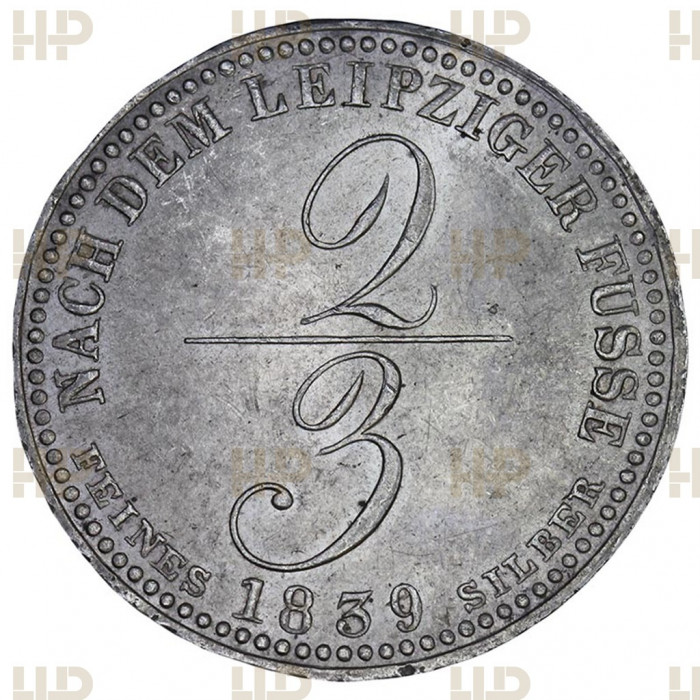 Германия Ганновер 2/3 Талера 1839 А год Эрнст Август Серебро Слаб ННР UNC Det. 