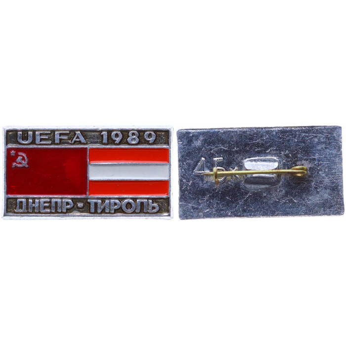 Нагрудный знак Футбольный клуб Днепр - Тироль УЕФА 1989 год (BOX)