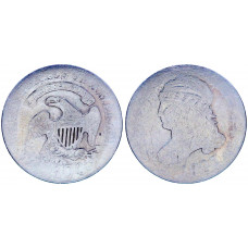 США 10 Центов Дайм 1837 год Серебро F KM# 48 (R) Бюст Свободы в колпаке