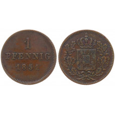 Германия Бавария 1 Пфенниг 1851 год КМ# 797.2 Максимилиан II