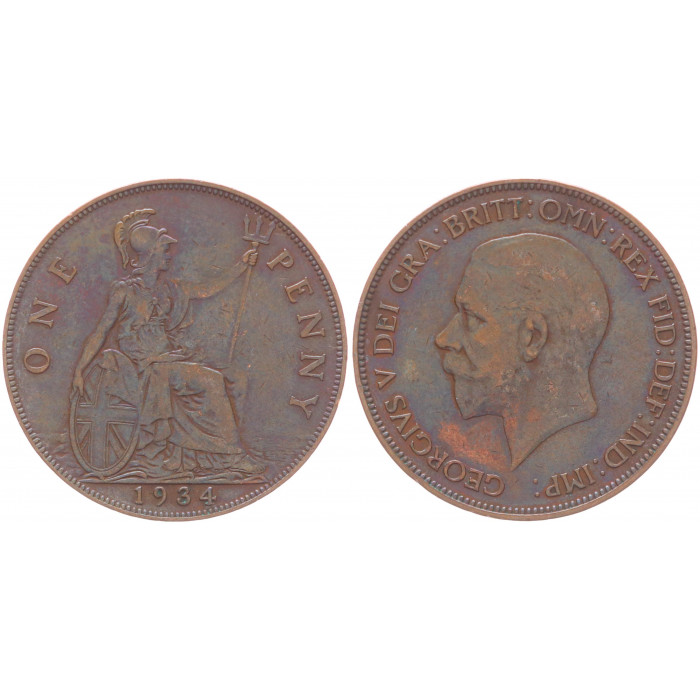 Великобритания 1 Пенни 1934 год XF КМ# 838 Георг V