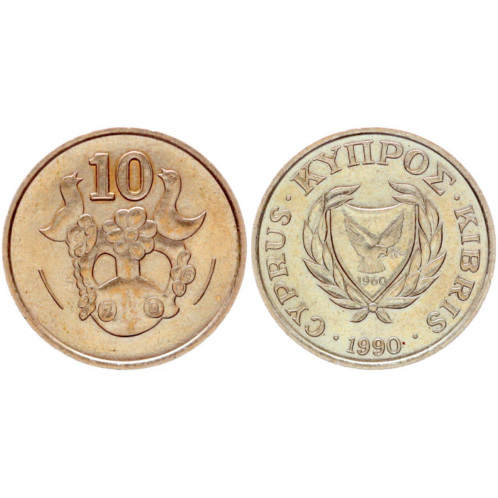 Кипр 10 Центов 1990 год  AUNC КМ# 56.2 Ваза