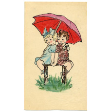 Открытка Дети (парочка под зонтом)