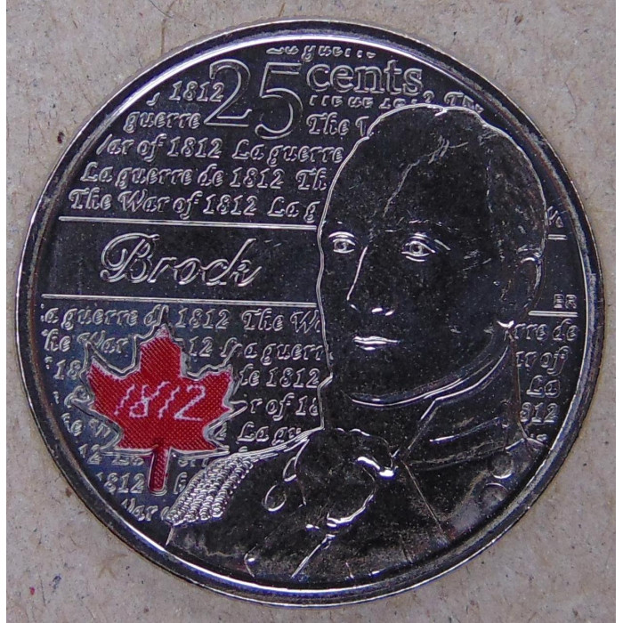 Канада 25 центов 2012 Сэр Айзек Брок. 200 лет войне 1812 UNC Цветная