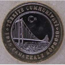 Турция 1 лира 2022 Подвесной мост через пролив Дарданеллы - Чанаккале 1915 UNC 