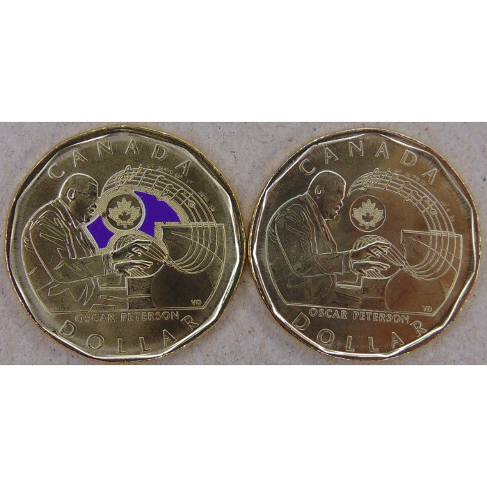 Канада 1 доллар 2022 Джазовый музыкант Оскар Петерсон UNC Цветная + Простая