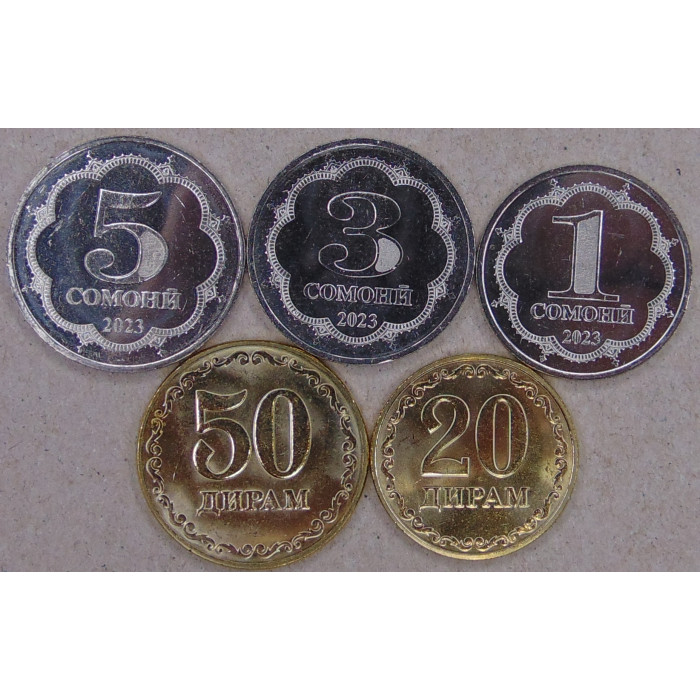 Таджикистан 20, 50 дирам 1, 3, 5 сомони 2023 UNC.