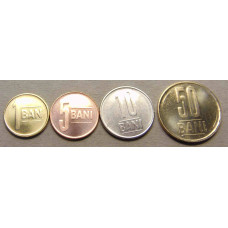 Румыния Набор 4 монеты 1, 5, 10, 50 бани. 2018 Новый герб UNC
