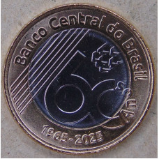 Бразилия 1 реал 2025 60 лет Центральному банку UNC