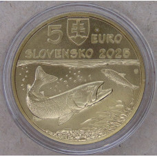 Словакия 5 евро 2025 Фауна и флора Словакии. Дунайский лосось BUNC