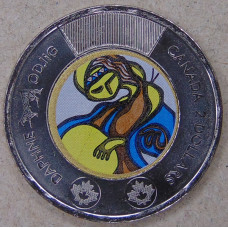 Канада 2 доллара 2025 Дафни Оджиг. Искусство коренных народов UNC. Цветная