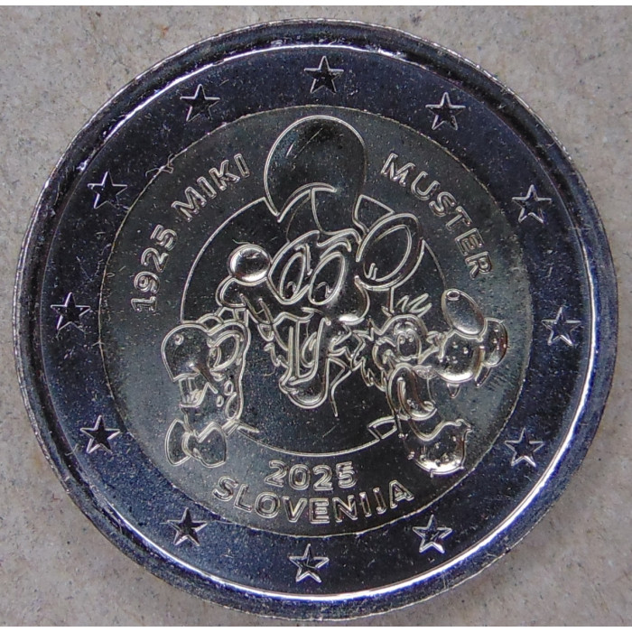 Словения 2 евро 2025 Мики Мустер 100 лет со дня рождения UNC