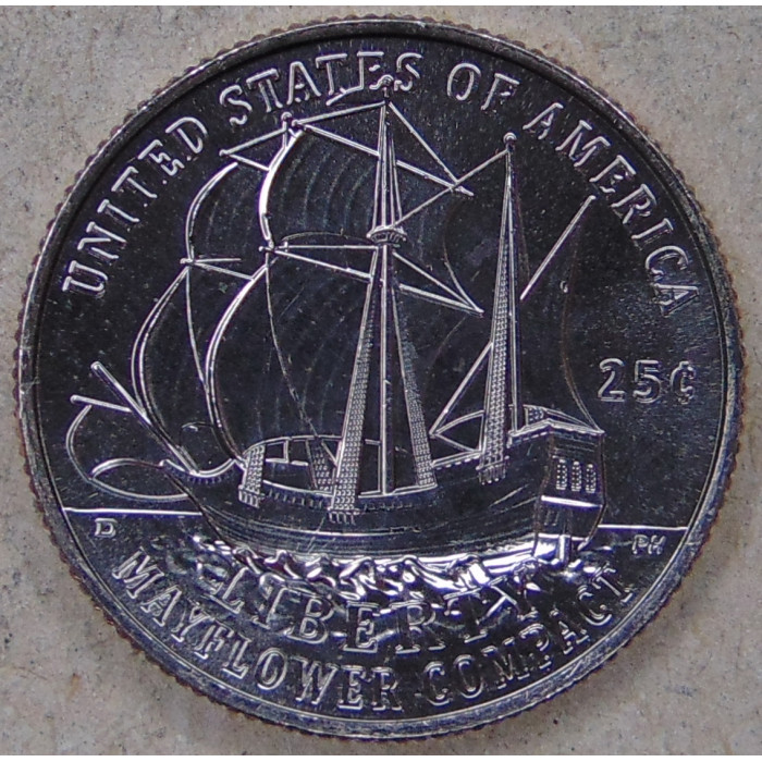 США 25 центов 2026 Мэйфлауэрское соглашение. 250 лет Независимости. D. UNC