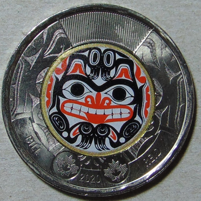 Канада 2 доллара 2020 100 лет со дня рождения Билла Рида (цветная) UNC