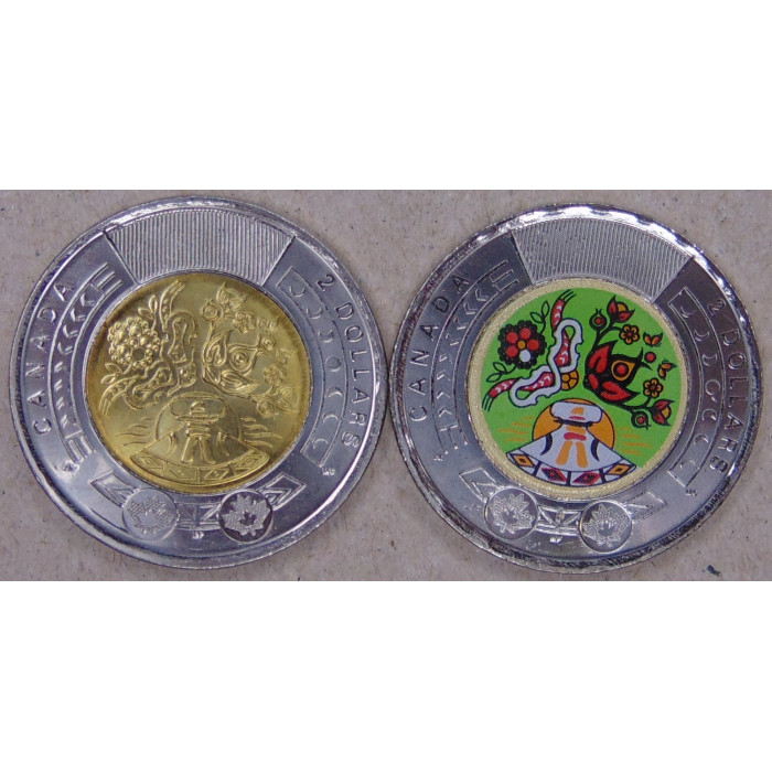 Канада 2 доллара 2023 День коренных жителей Канады,. Цветная и простая UNC