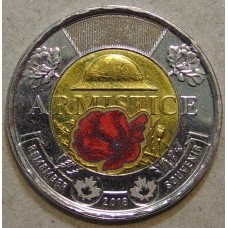 Канада 2 доллара 2018 100 лет Окончание Первой Мировой войны 1918 года (цветная)  UNC  