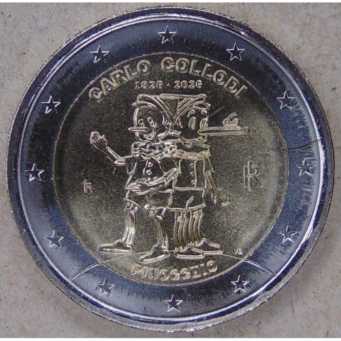 Италия 2 евро 2026 Карло Коллоди. Пиноккио UNC