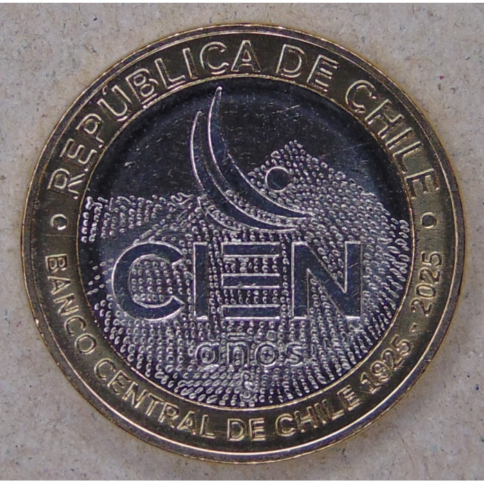 Чили 100 песо 2025 100 лет Центральному банку UNC