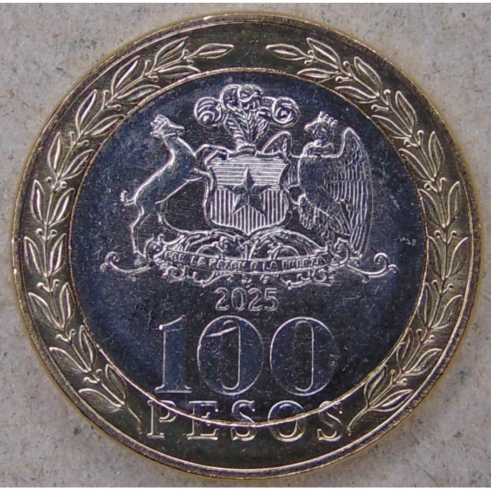 Чили 100 песо 2025 100 лет Центральному банку UNC